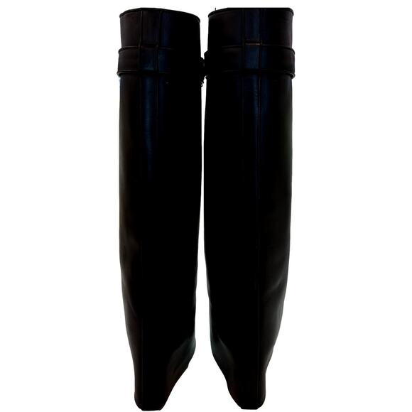 Givenchy Shark Lock Leather Wedge Knee High Boots Black Women’s 38 8 - Picture 14 of 17